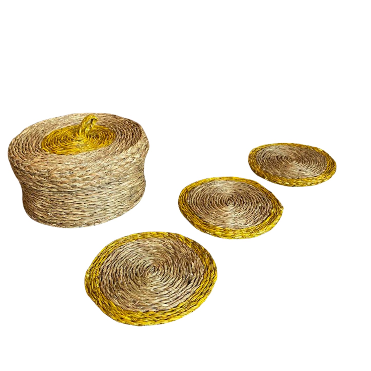 Mustard Trim Lutindzi Grass Coaster Gift Set