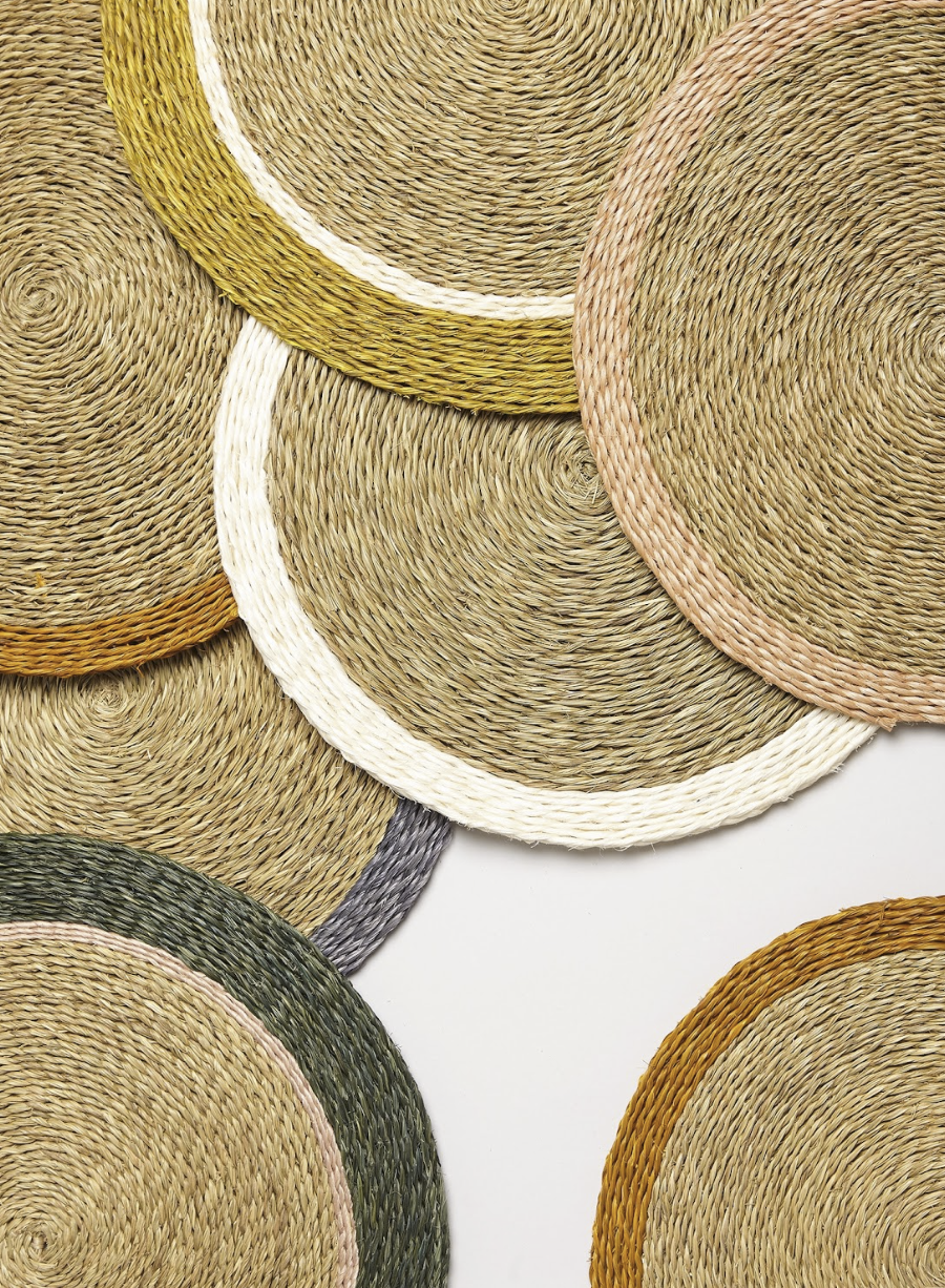 Handmade Lutindzi Grass Placemats – Round, Colorful Trim