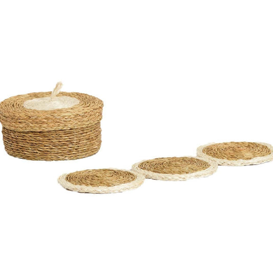Handmade Lutindzi Grass Coasters – Round, Colorful Trim, Ideal Gift Set