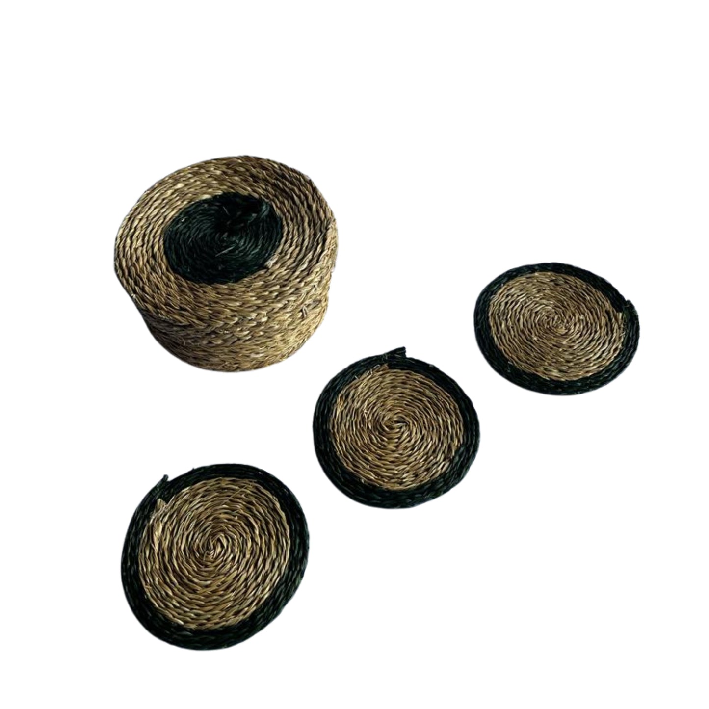 Forest Green Trim Lutindzi Grass Coaster Gift Set