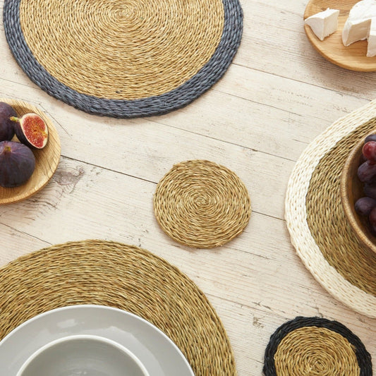 Handmade Lutindzi Grass Placemats – Round, Colorful Trim