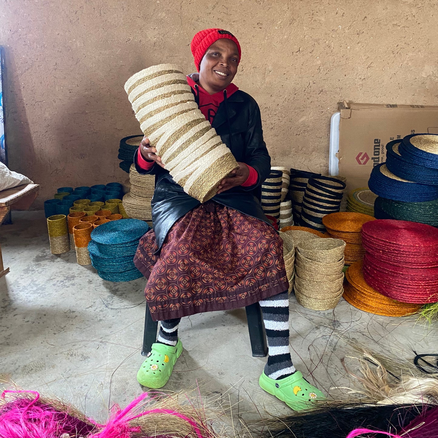 Handwoven Lutindzi Grass Round Bread Basket