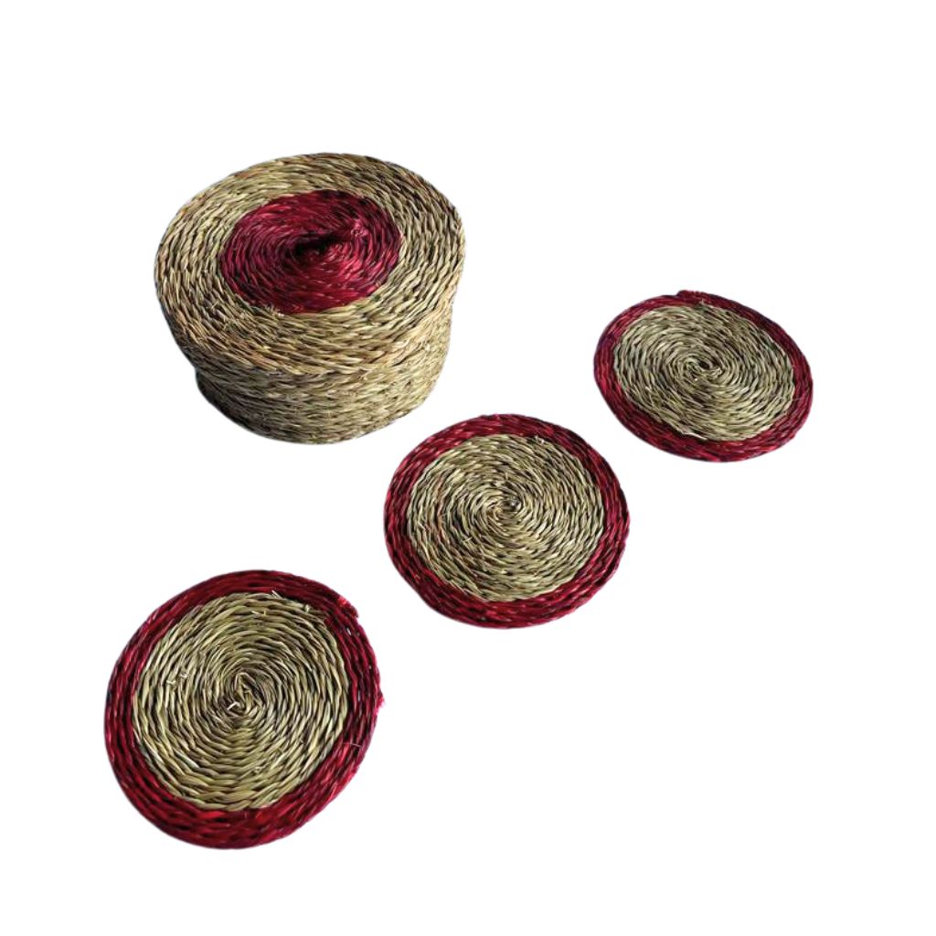 Handmade Lutindzi Grass Coasters – Round, Colorful Trim, Ideal Gift Set