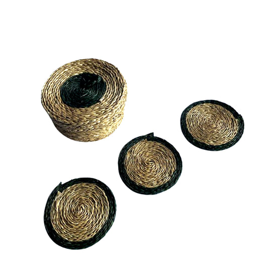 Handmade Lutindzi Grass Coasters – Round, Colorful Trim, Ideal Gift Set