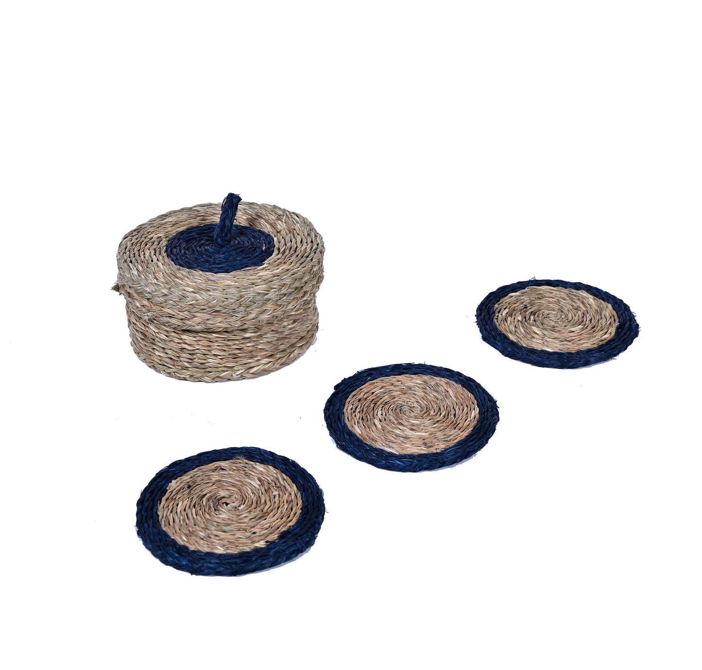 Handmade Lutindzi Grass Coasters – Round, Colorful Trim, Ideal Gift Set