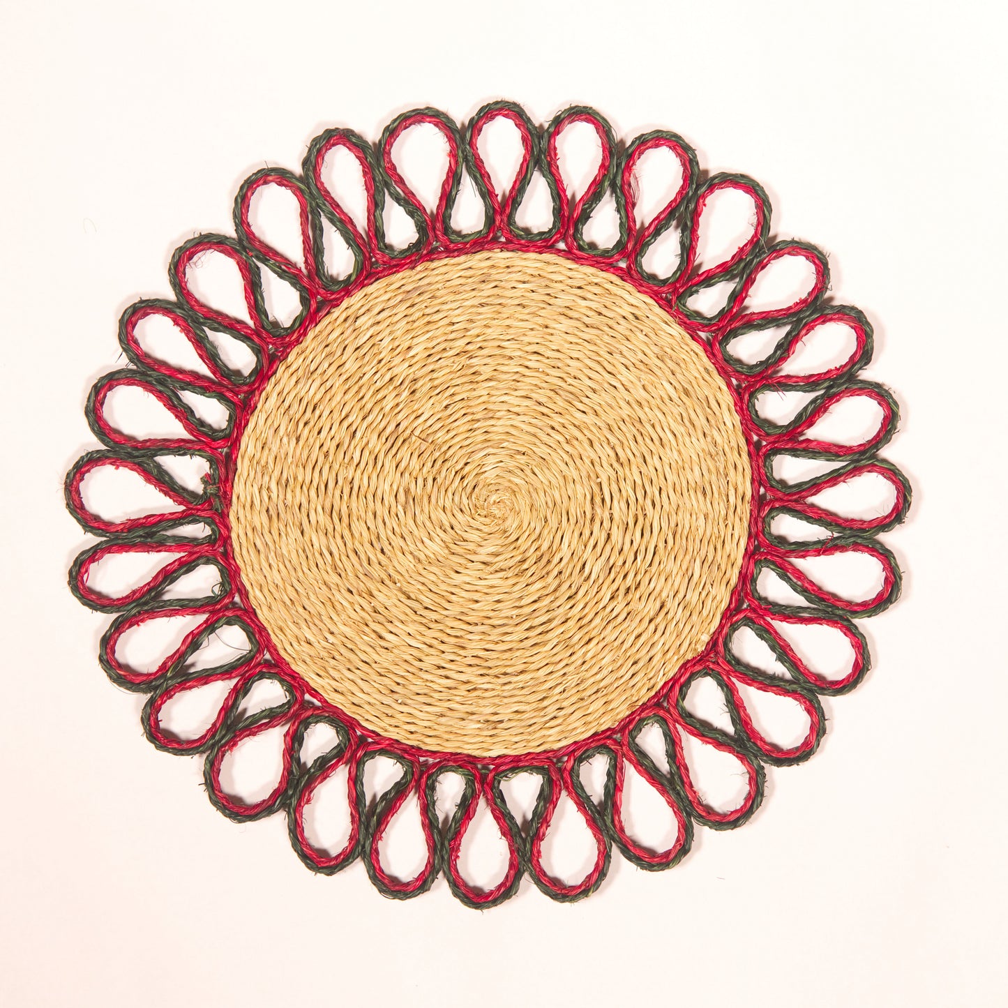 Festive Coloured Grasswoven Placemats with Scalloped Edges