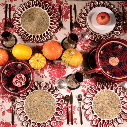 Festive Coloured Grasswoven Placemats with Scalloped Edges