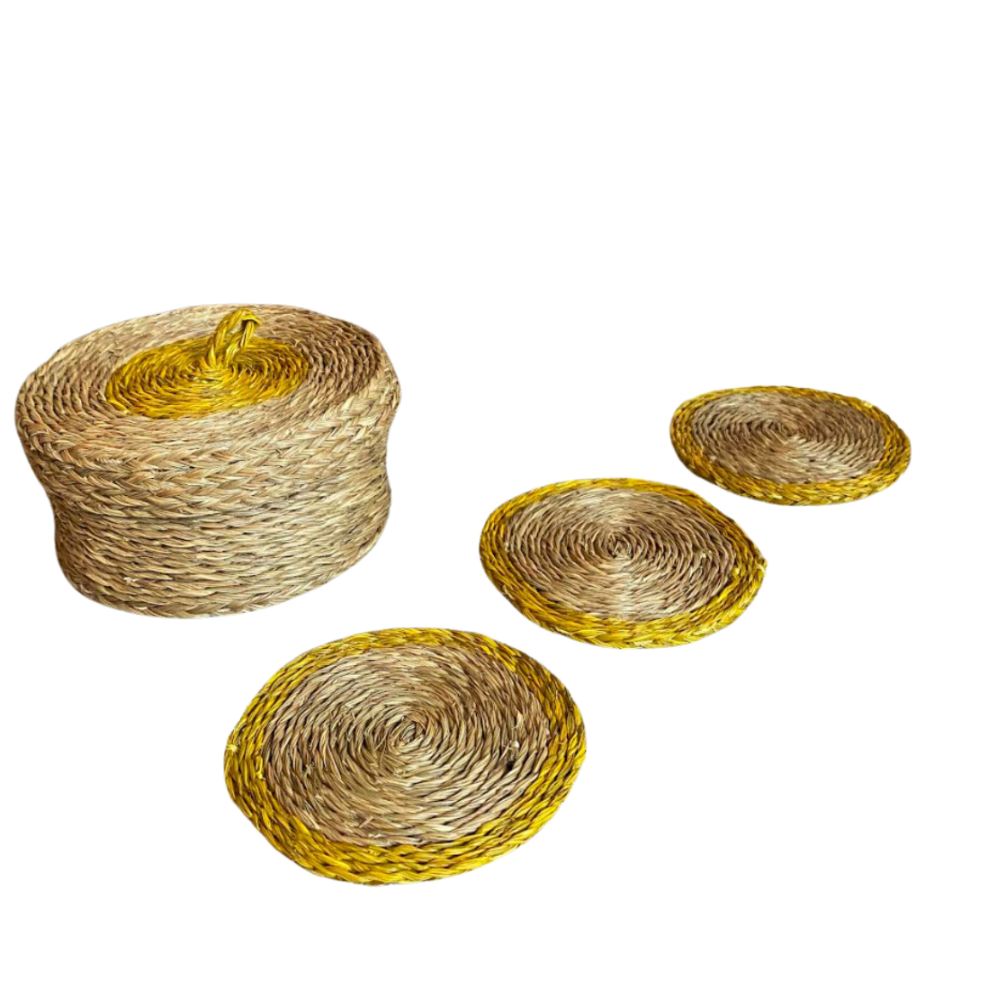 Handmade Lutindzi Grass Coasters – Round, Colorful Trim, Ideal Gift Set