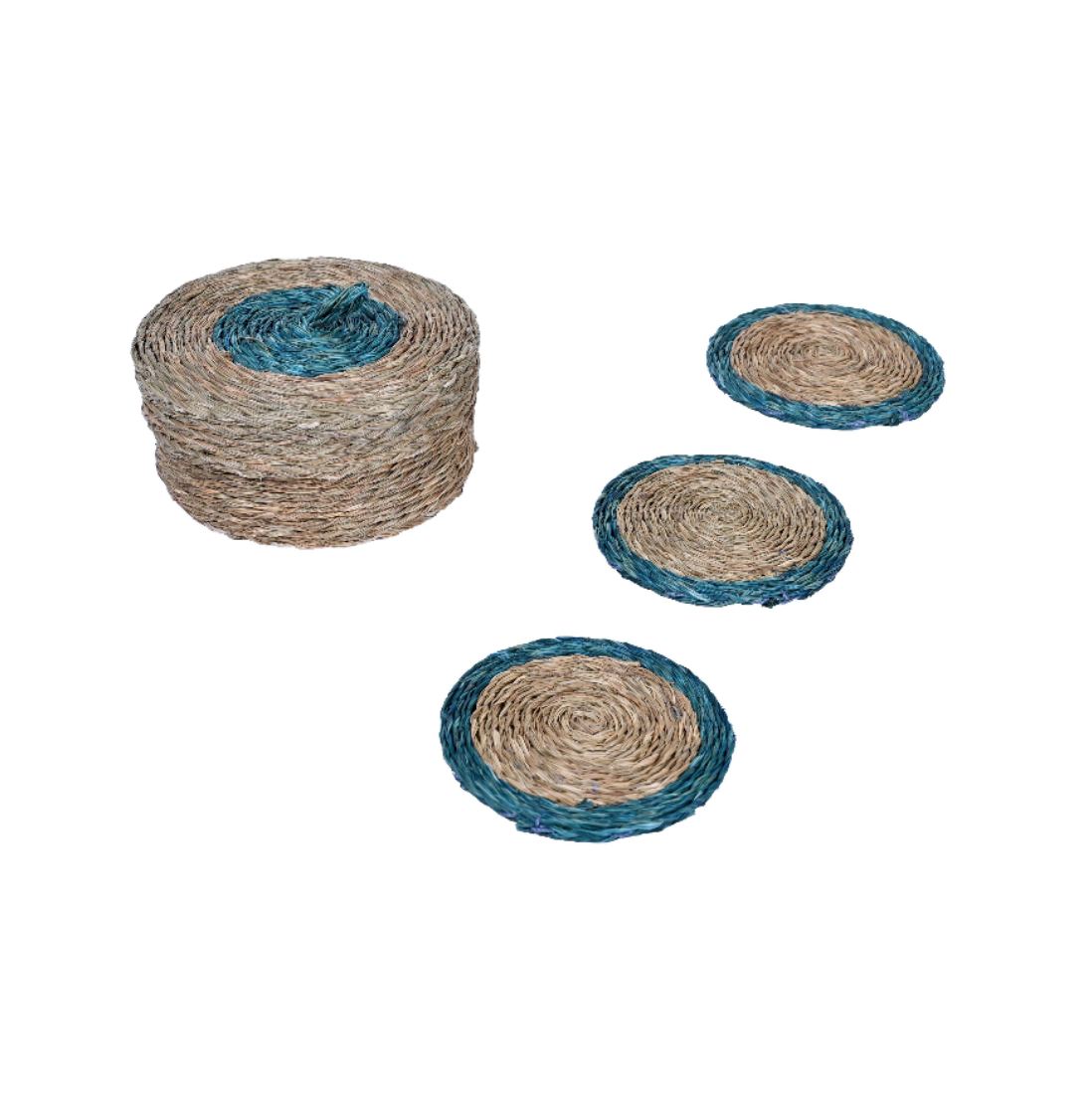 Handmade Lutindzi Grass Coasters – Round, Colorful Trim, Ideal Gift Set