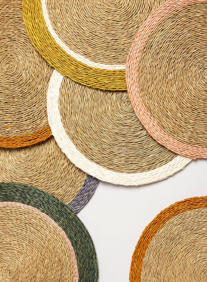 Handmade Lutindzi Grass Placemats  – Round, Colorful Trim