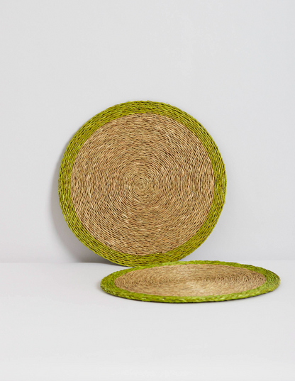 Handmade Lutindzi Grass Placemats  – Round, Colorful Trim