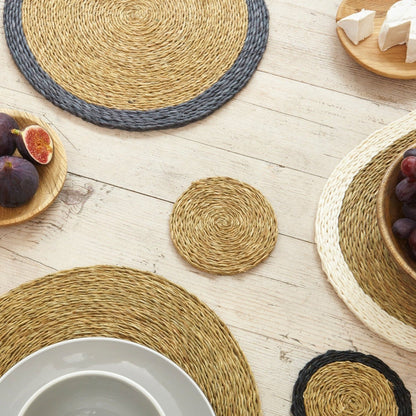 Handmade Lutindzi Grass Placemats  – Round, Colorful Trim